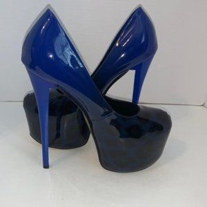 Ultra High Blue Black Leopard Gradient Patent Leather Stiletto Heels Sz 14 NIB